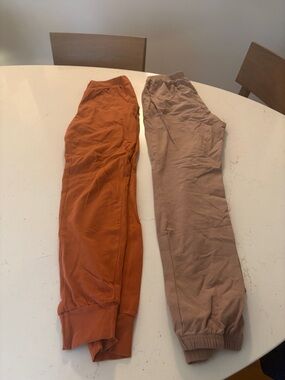 Two Casual Jogger Pants - Rust Orange & Taupe